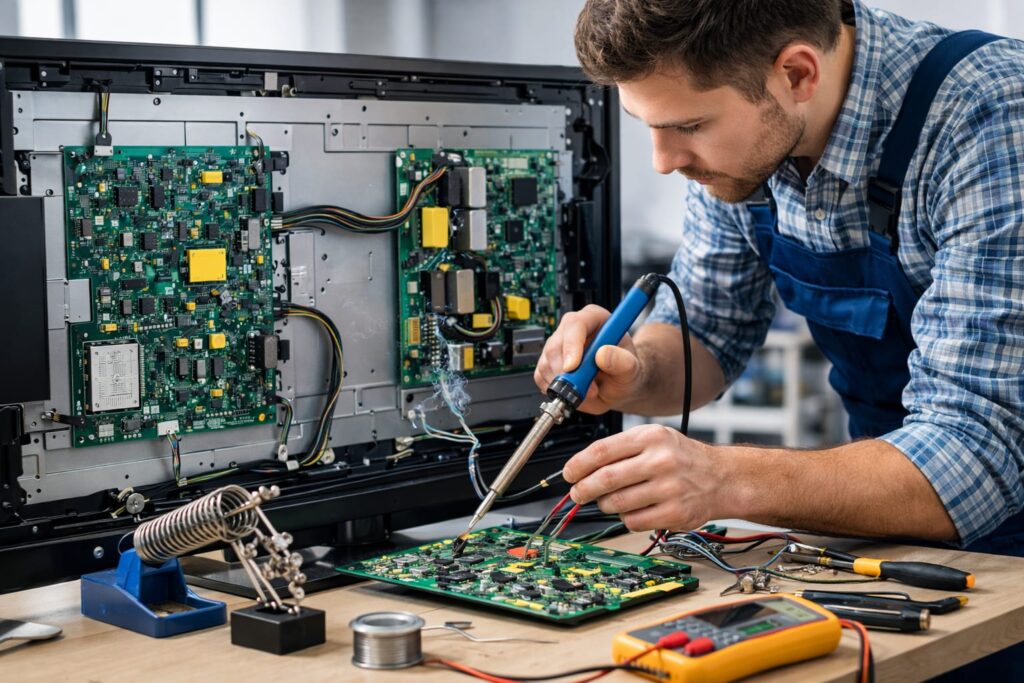 Sony TV Technician Repairing Television